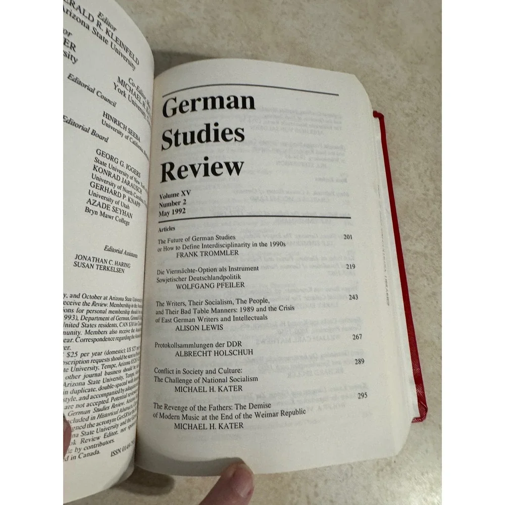 German Studies Review Volume XV 1992 Hardcover Bound Issues 1-3 Special Issue
